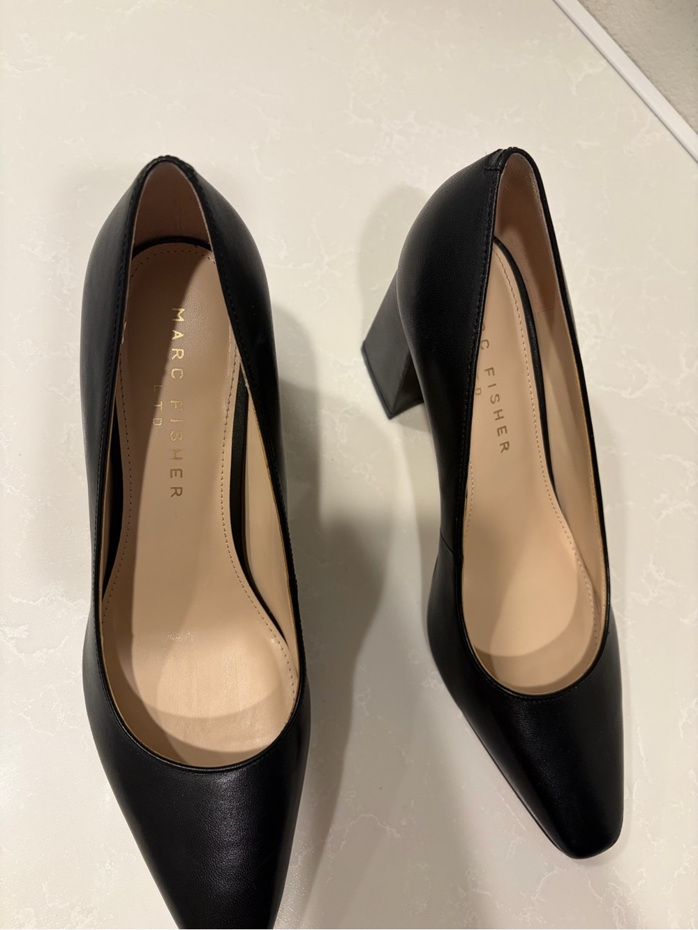Marc Fisher Black Leather Square-Toe Block Heel Pumps - Picture 4 of 5